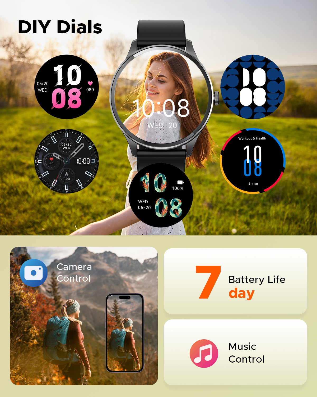 Truefree Watch GT2 Smartwatch with Bluetooth Calls, Smart Notifications, Fitness Tracker with 100+ Sport Modes, Blood Oxygen, Heart Rate, Sleep, Stress Health Monitor, DIY Dials, IP68 Waterproof