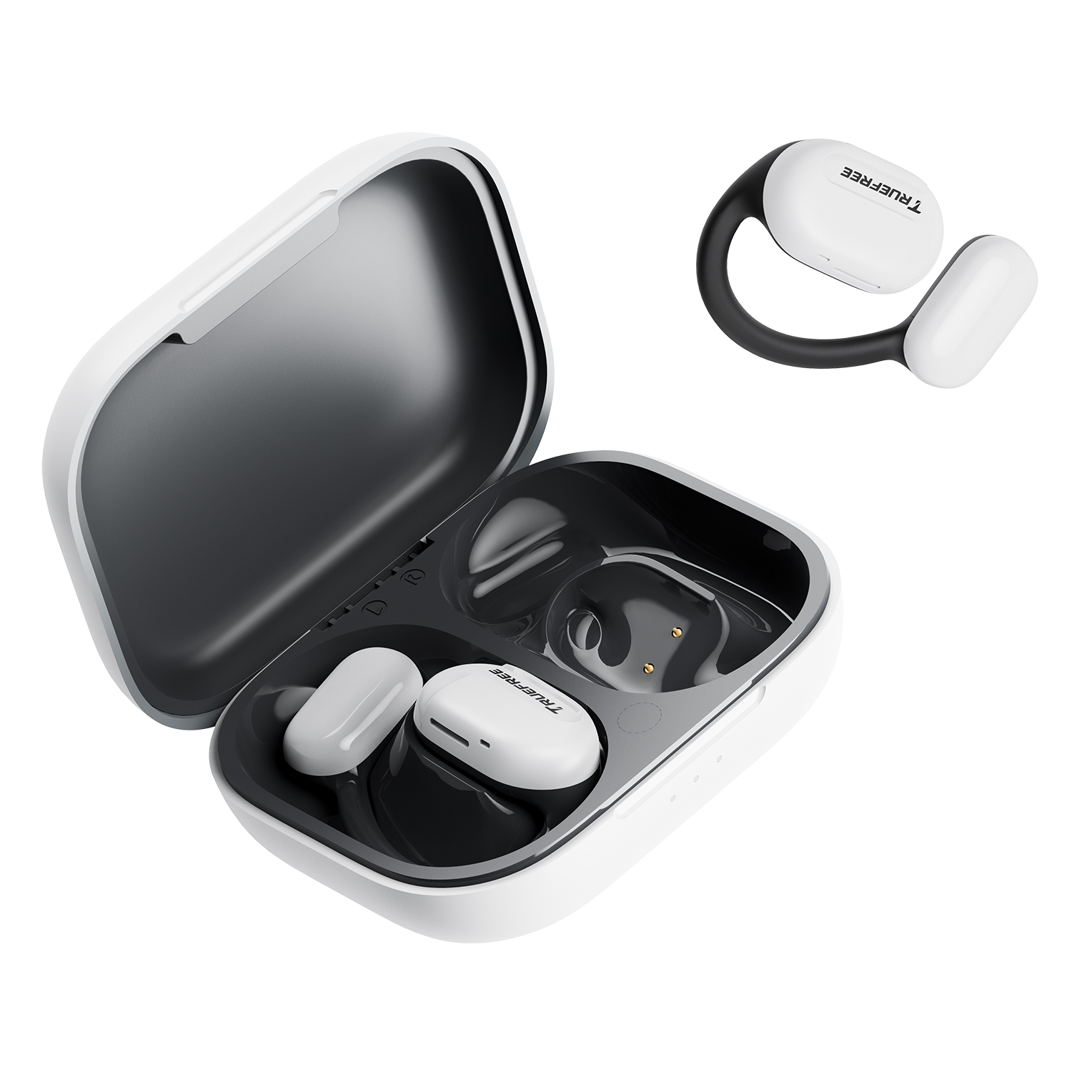 Truefree O1 Open-Ear Headphones, Bluetooth 5.3 Earbuds with Ear Hooks, Over-Ear Air Conduction for Sports, 4 Mics Clear Calls, 45H Playtime, 16.2mm Enhanced Bass, App Control-White