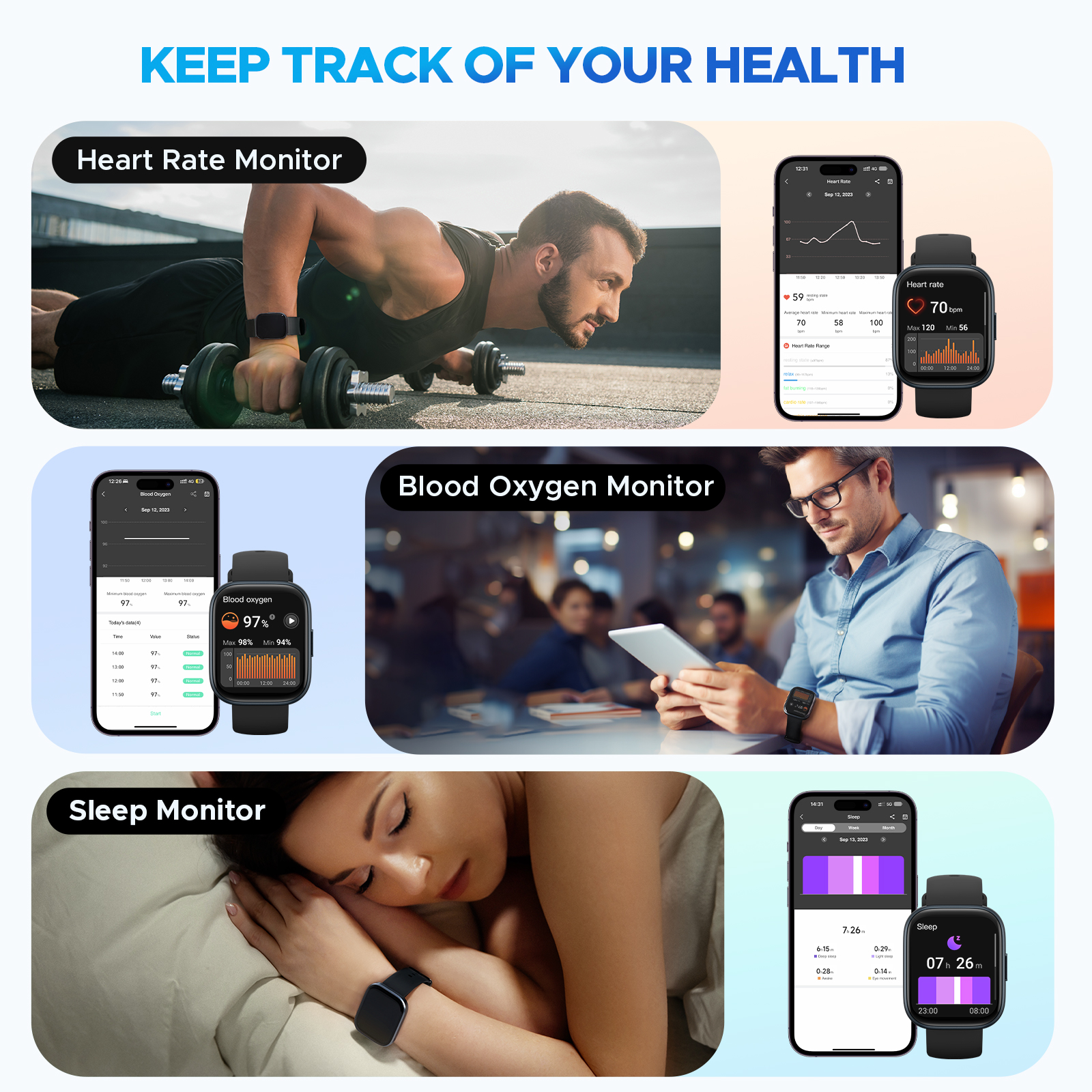 Truefree GT1 Smart Watch: 1.96" Full Touch Screen, Heart Rate, Sleep Monitor, IP68 Waterproof, 24 Sports Modes, Pedometer, Compatible with Android/iOS