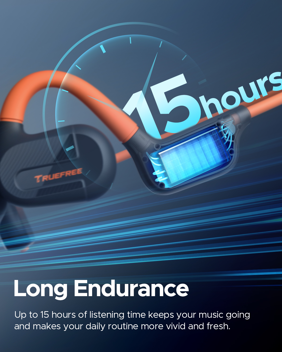 Truefree F2 Open-Ear Headphones, Air Conduction Bluetooth 5.3 Wireless Headphones for Sports, 15H Playtime, 16.2mm Enhanced Bass, Dual Mic, Multipoint Connection, App Control, Running, Cycling