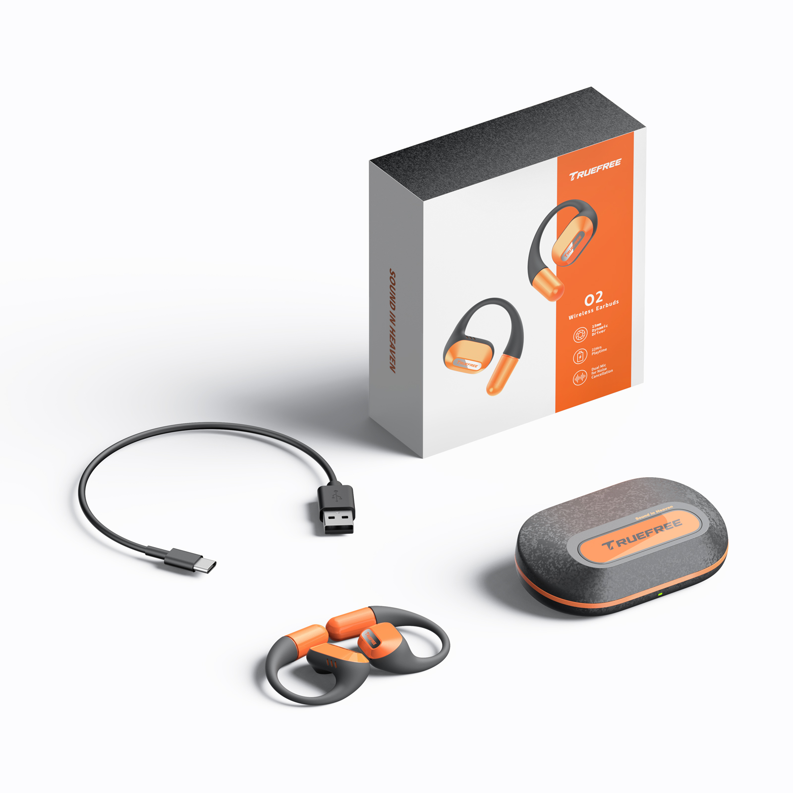 Truefree O2 Open Ear Headphones Ultra-Light, IPX5 Waterproof, 22H Playtime, Multipoint, App Control, Bluetooth 5.3