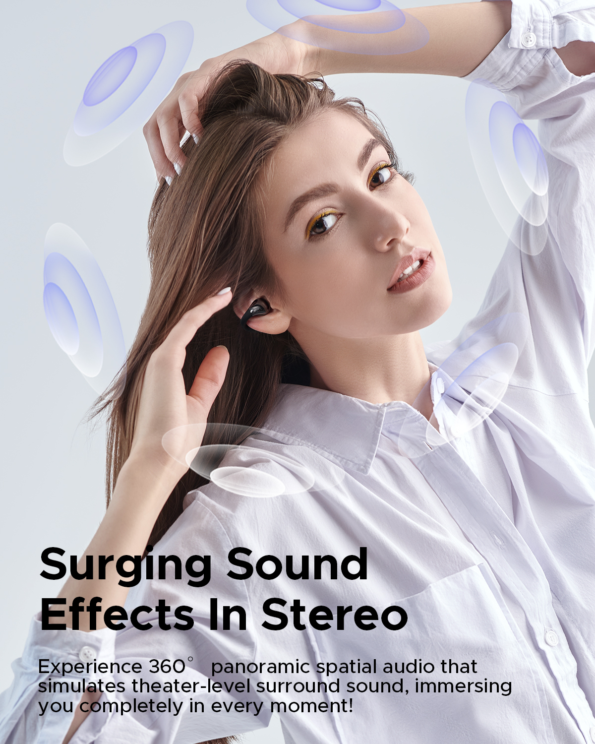 Truefree B1 Clip-On Wireless Earbuds, Bluetooth 5.4, Spatial Sound, 10.8mm Driver, 25H Playtime, Clear Calls, Multipoint, App Customizable