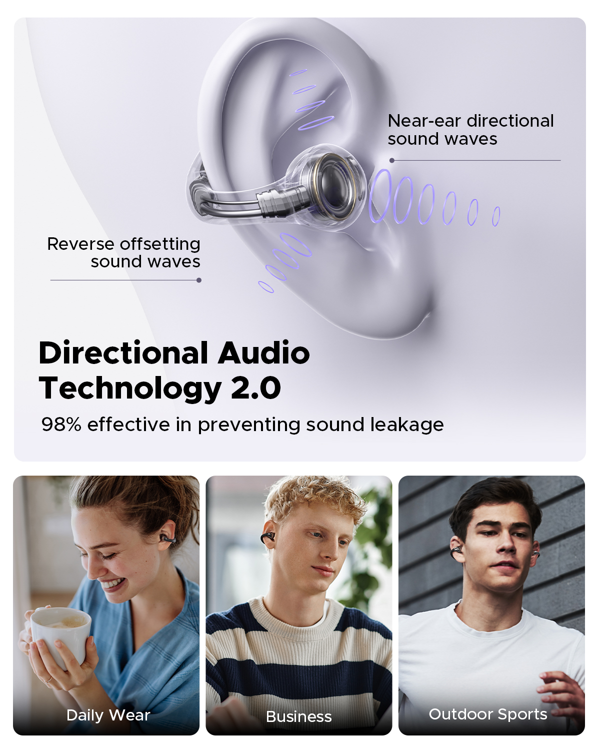 Truefree B1 Clip-On Wireless Earbuds, Bluetooth 5.4, Spatial Sound, 10.8mm Driver, 25H Playtime, Clear Calls, Multipoint, App Customizable