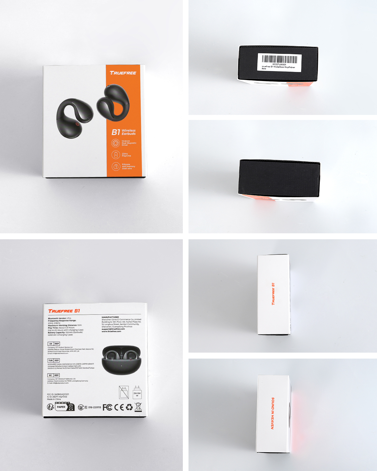 Truefree B1 Clip-On Wireless Earbuds, Bluetooth 5.4, Spatial Sound, 10.8mm Driver, 25H Playtime, Clear Calls, Multipoint, App Customizable