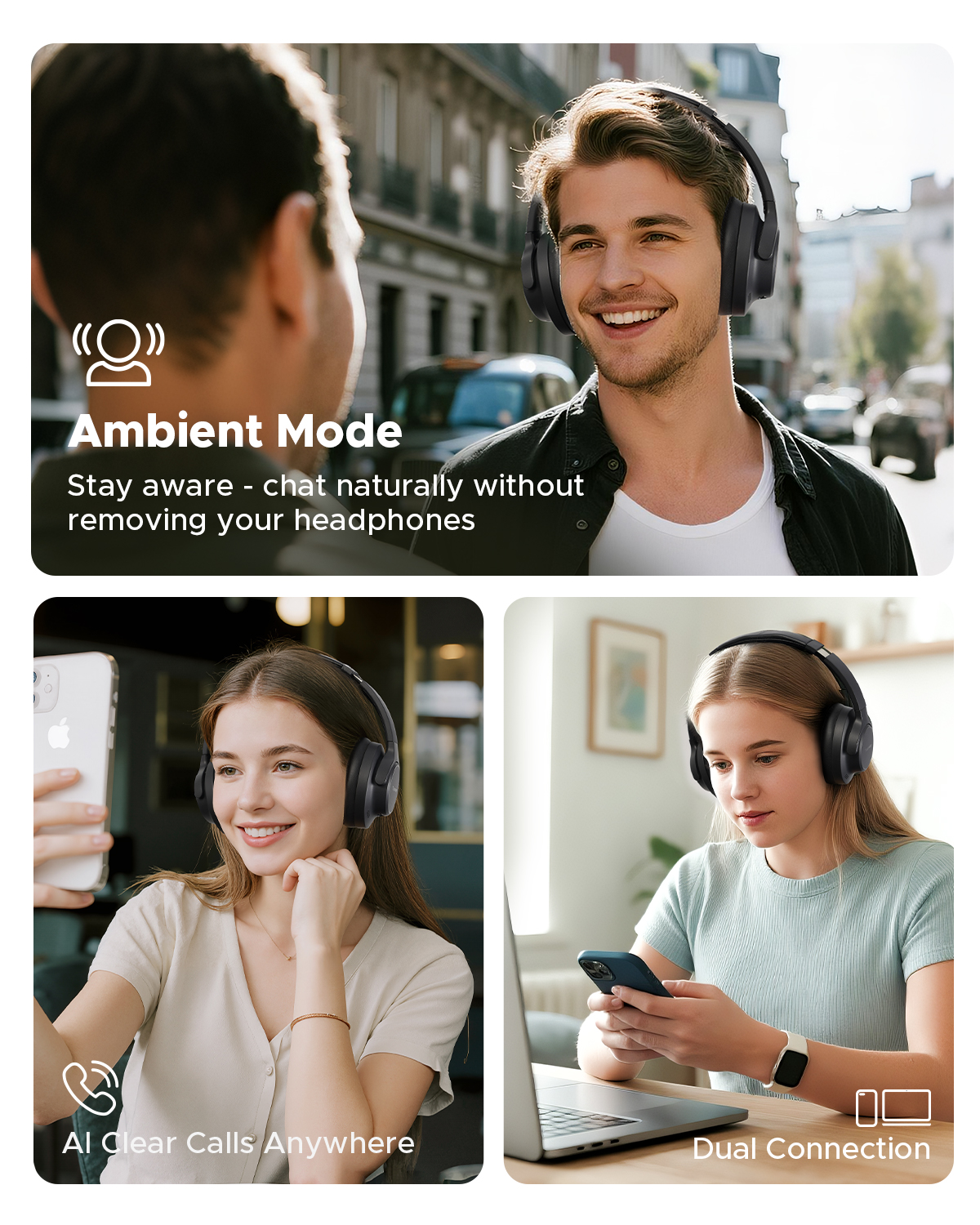 TRUEFREE HF-10 Bluetooth 6.0 Headphones with 40mm Driver | 125H Playtime, Hybrid Active Noise Cancelling, Customizable EQ