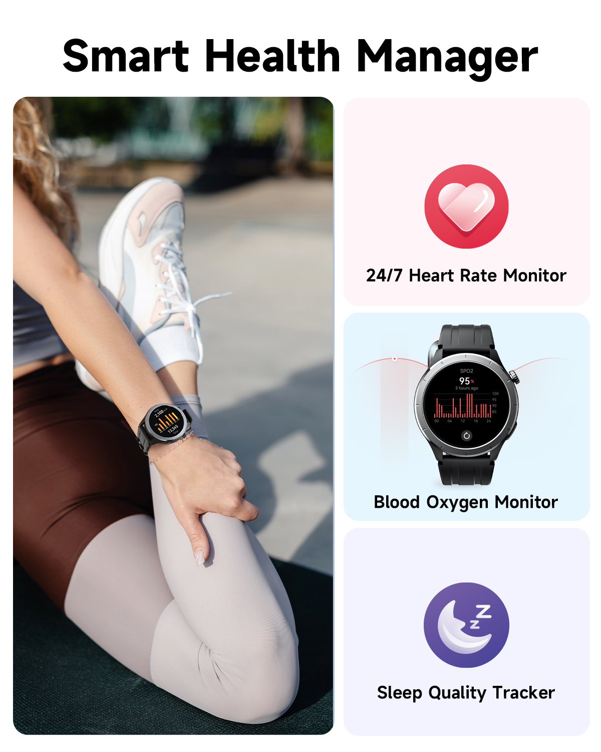 TRUEFREE Watch1 Smart Watch, 1.53" Fitness Tracker, Heart Rate, SpO2, Sleep Monitor, 127 Sports Modes, IP68 Waterproof, Call & Message Support for iPhone & Android