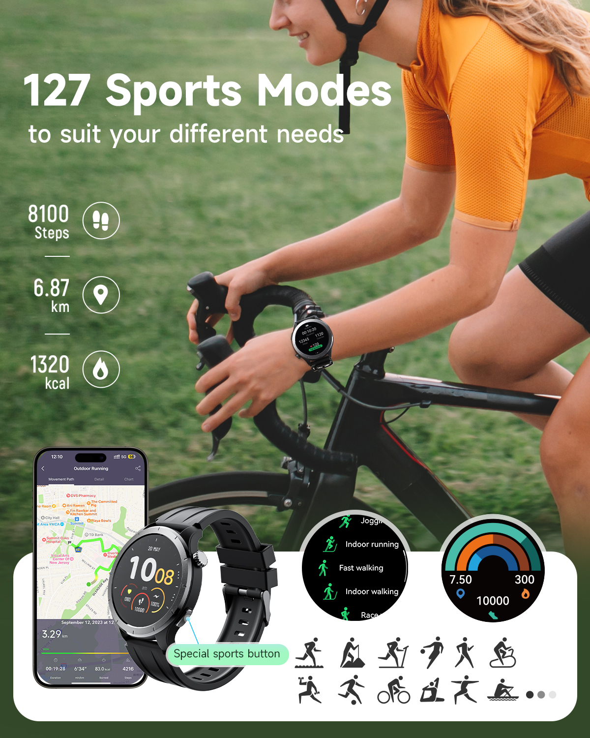 TRUEFREE Watch1 Smart Watch, 1.53" Fitness Tracker, Heart Rate, SpO2, Sleep Monitor, 127 Sports Modes, IP68 Waterproof, Call & Message Support for iPhone & Android