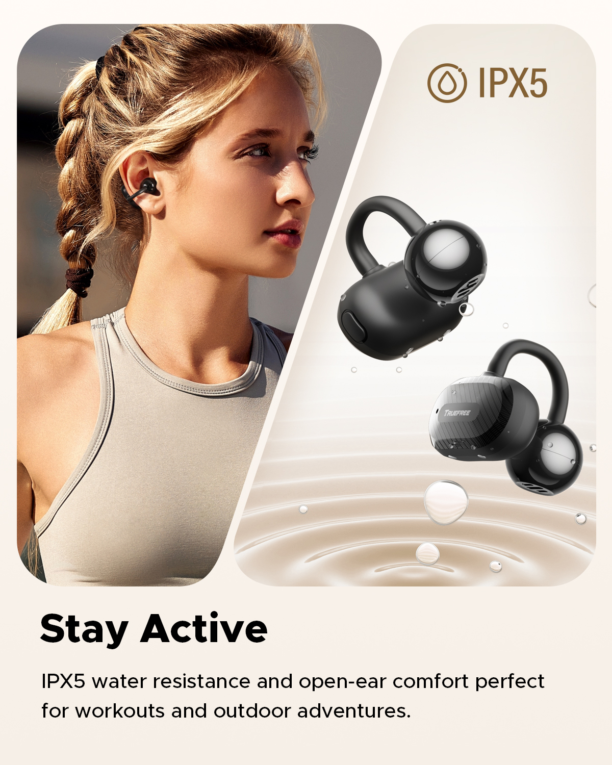 Truefree C10 Clip-On Wireless Earbuds, Bluetooth 5.4, 12mm Driver, Spatial Sound, 28H Playtime, IPX5, AI-ENC Calls, Dual Connection, App Customizable