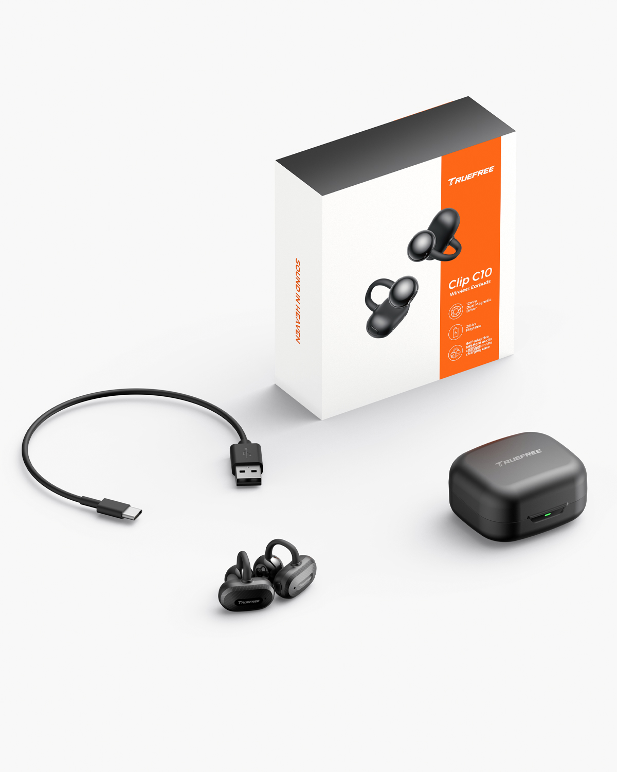 Truefree C10 Clip-On Wireless Earbuds, Bluetooth 5.4, 12mm Driver, Spatial Sound, 28H Playtime, IPX5, AI-ENC Calls, Dual Connection, App Customizable