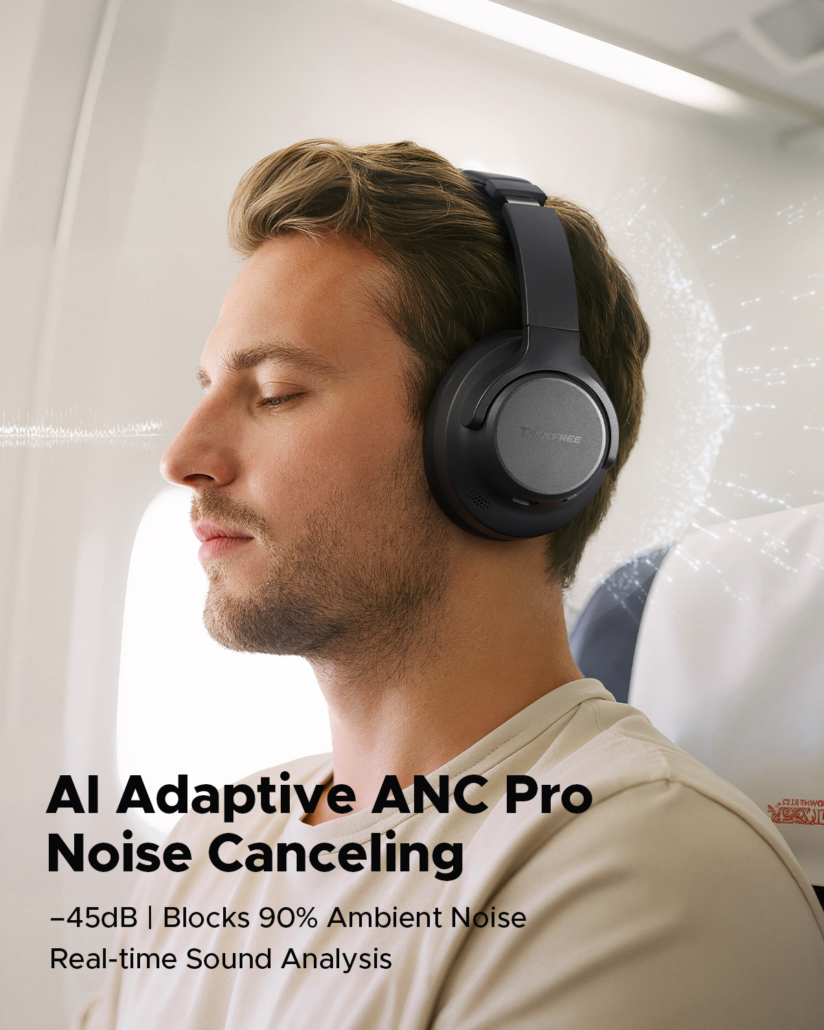 TRUEFREE HF-10 Bluetooth 6.0 Headphones with 40mm Driver | 125H Playtime, Hybrid Active Noise Cancelling, Customizable EQ
